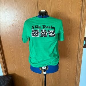 NEW- Green Stay Trashy Graphic Tee: Medium 100% Cotton